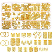 Accessori per capelli per velluti e dreadlocks, set da 190 pezzi in metallo dorato con anelli regolabili, fermagli, maniglie e clip per uomini, donne e ragazze