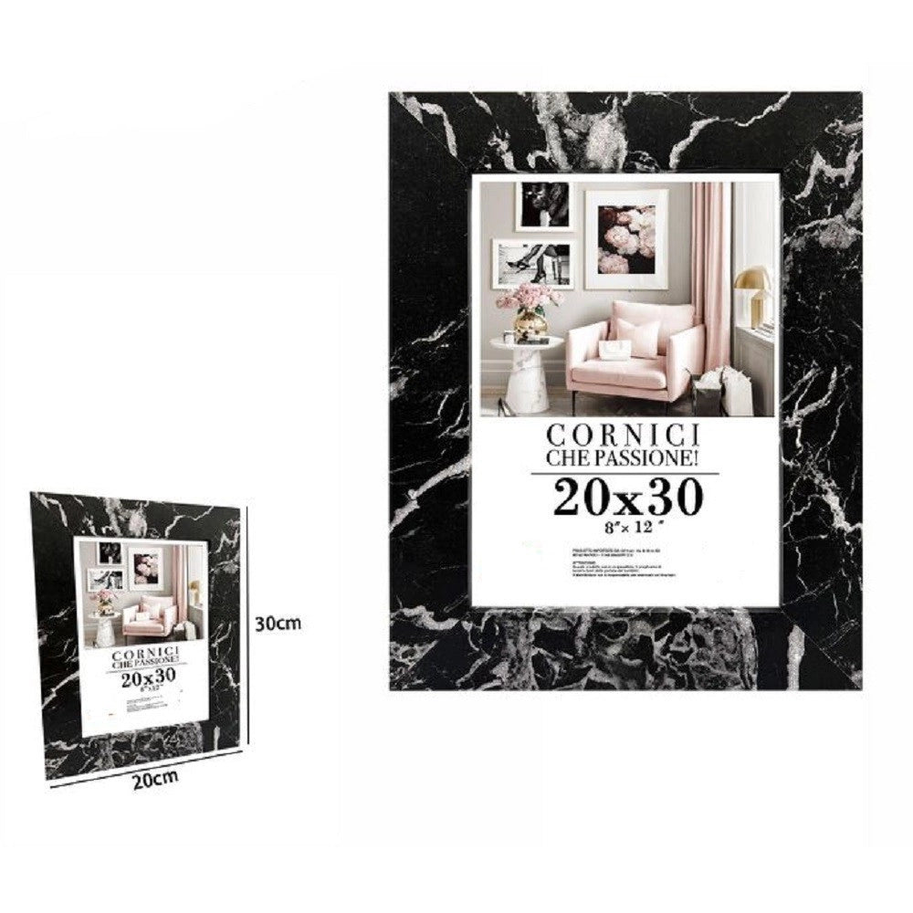 Trade Shop - Cornice Porta Foto Quadri Tele Poster 20 X 30cm Modello Effetto Marmo Nero 71672 -