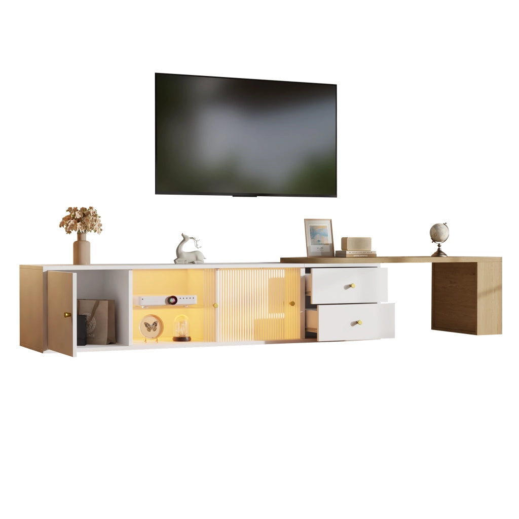 Mobile TV con 2 cassetti; 2 ante scorrevoli e LED RGB - per soggiorno - 175×40×35.5 cm