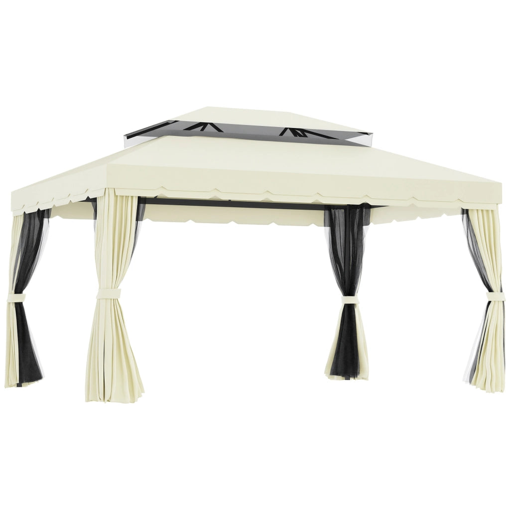 Gazebo da Giardino con Zanzariera e Tende ¨C zephmum ¨C Alluminio e Poliestere Crema 4x3m