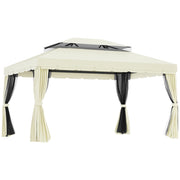 Gazebo da Giardino con Zanzariera e Tende ¨C zephmum ¨C Alluminio e Poliestere Crema 4x3m