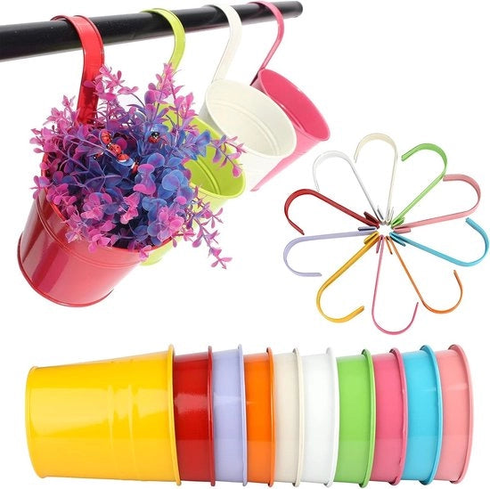 Vasi da fiori colorati appesi - ferro duraturo - confezione da 10 - 10 cm