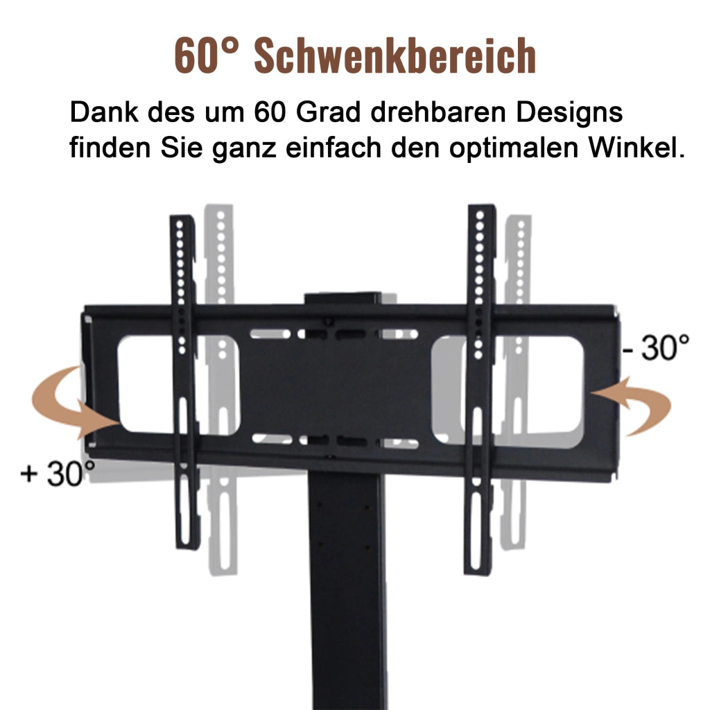 Mobile TV con 3 ripiani; supporto orientabile e passacavi - per soggiorno - in MDF e metallo - 116×42×125 cm - marrone