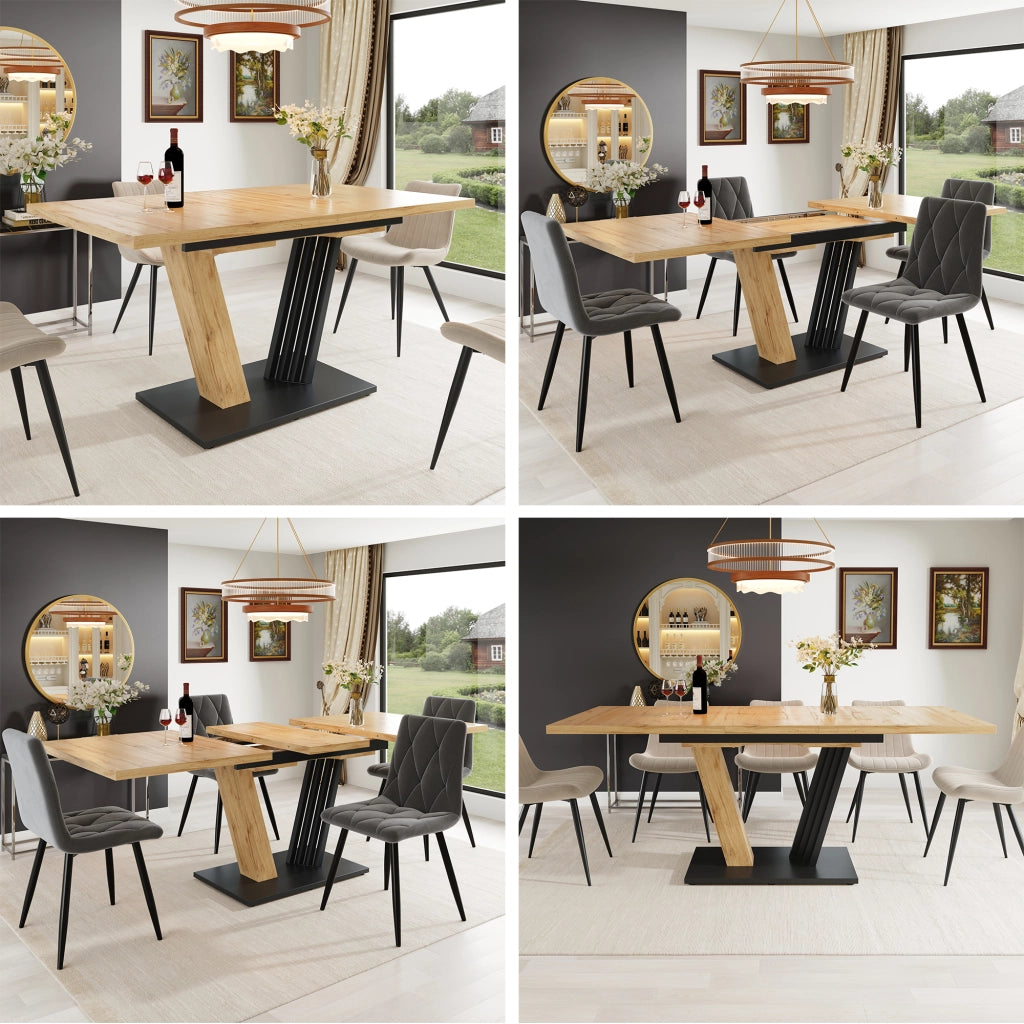 Tavolo da pranzo allungabile con piano in MDF, gambe regolabili e finitura effetto legno per cucina e soggiorno