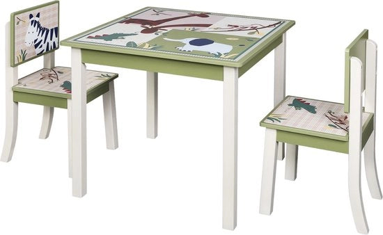 Casa per Bambini con 2 Sedie e Tavolo con Disegno Animali - Mobili per Bambini, Tavolo, Piccolo Tavolo - Adatto per Bambini in Età Prescolare, Tifosi e Bambini - Legno/MDF