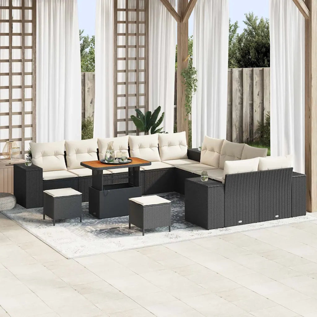 Set Divano da Giardino 13 pcs Nero e Crema polyrattan