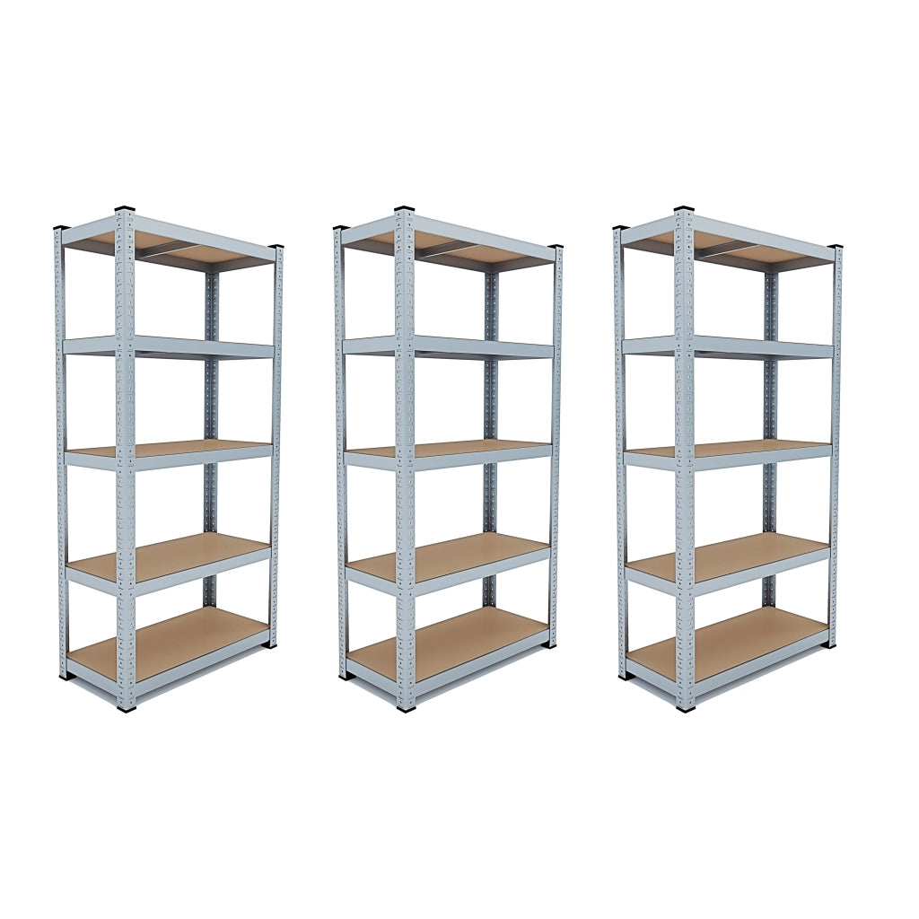 Set Di 3 Scaffali In Metallo E MDF Ad Alta Portata Fino A 875 Kg Con 5 Ripiani Regolabili Ideale Per Garage Officina Cantina Capannone Magazzino Design Modulare 180 X 90 X 40 Cm