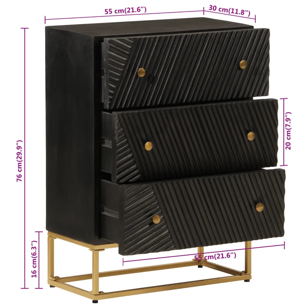 Cassettiera Nera 55x30x76 cm in Legno Massello di Mango e Ferro 372025