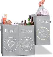 Sistema di Separazione dei Rifiuti a 3 Comparti - Contenitore di Riciclaggio 40 L - Deposito Bottiglie in Vetro, Plastica e Carta