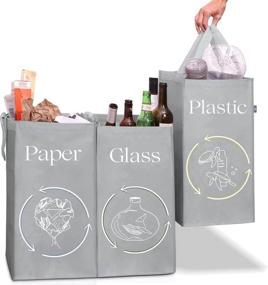 Sistema di Separazione dei Rifiuti a 3 Comparti - Contenitore di Riciclaggio 40 L - Deposito Bottiglie in Vetro, Plastica e Carta