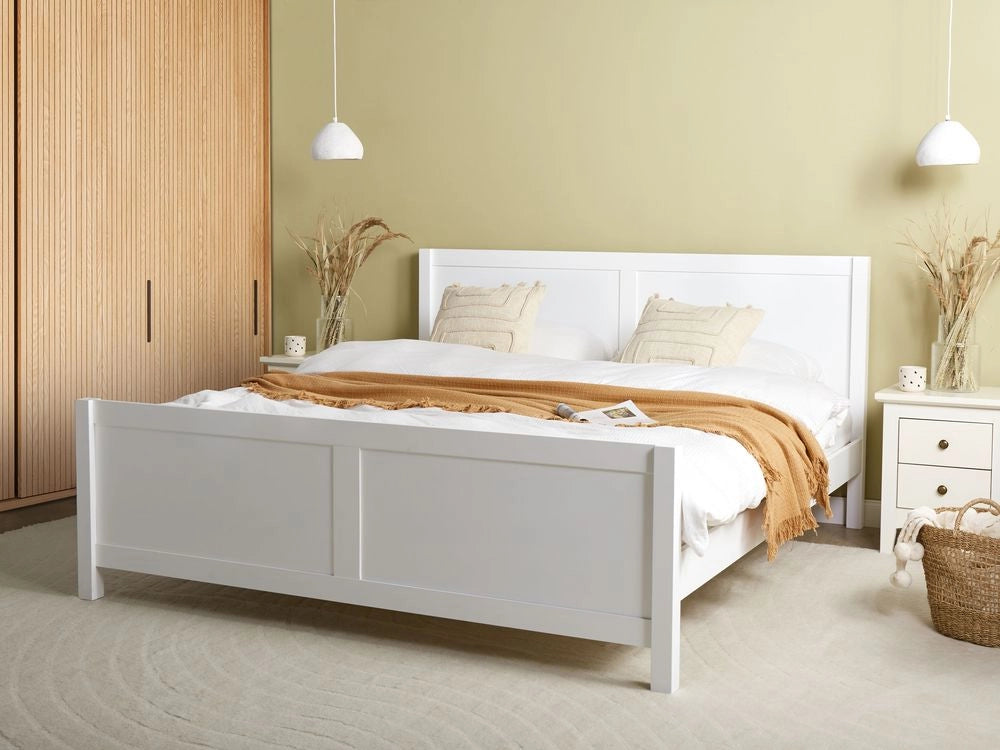Letto Matrimoniale con Testiera Struttura a Doghe in Legno bianco 180 x 200 cm stile moderno