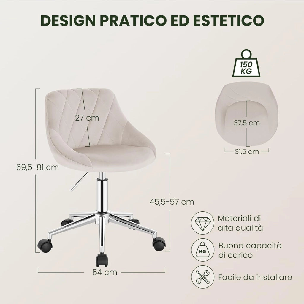 Sedia da Scrivania Moderna, Sgabello Regolabile Senza Braccioli, per Camera da Letto Studio Soggiorno, Velluto