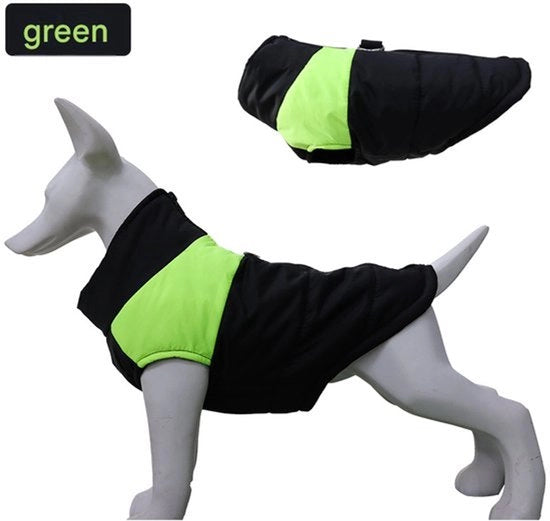 Vestone di cotone verde e nero con blocchi di colore, XXL (circonferenza busto 54 cm, consigliato per animali domestici di 15-20 kg), giacca impermeabile per cani, vestone per animali domestici, giacca invernale, giacca da pioggia.