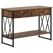 Consolle Madia credenza 2 cassetti Ripiano in legno scuro Struttura in metallo Nero Piano in truciolare in stile industriale Soggiorno