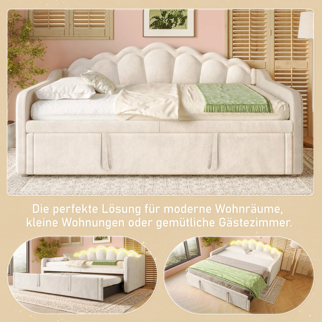 Letto estraibile divano 90 × 200 cm et 180 × 200 cm con LED regolabile, senza materasso, in velluto beige