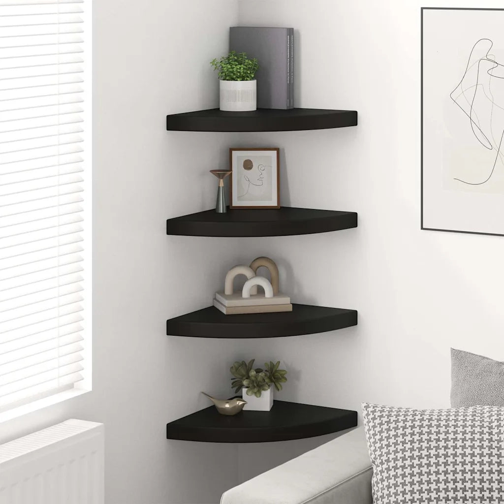 4 pz Scaffali Angolari a Parete | Mensola sospesa Neri 35x35x3,8 cm in MDF