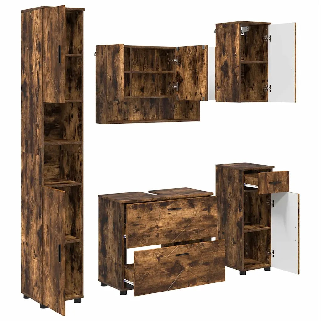 Set di mobili per il bagno con cassetto 5 pcs Rovere fumé