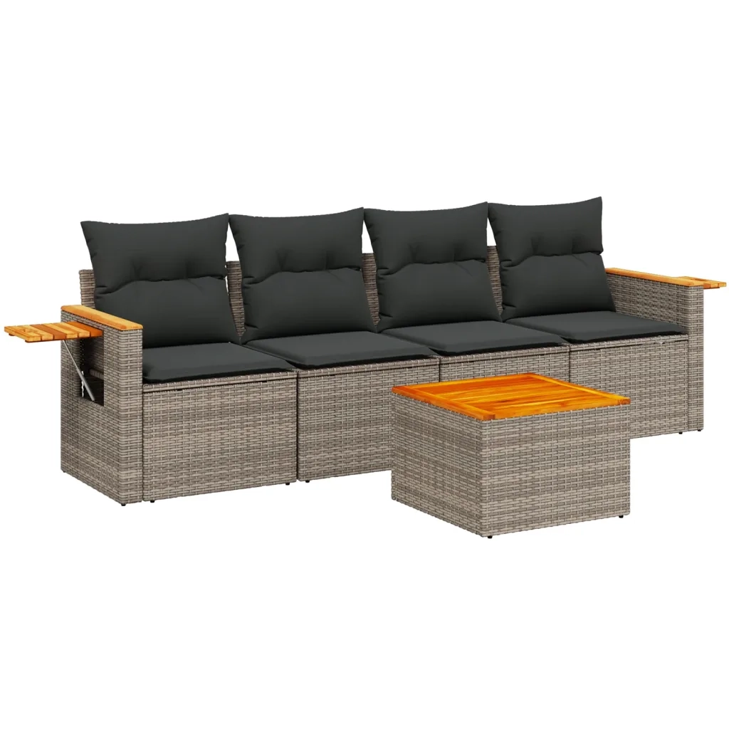 Set Divano da Giardino 5 pz con Cuscini Grigio in Polyrattan 3259022
