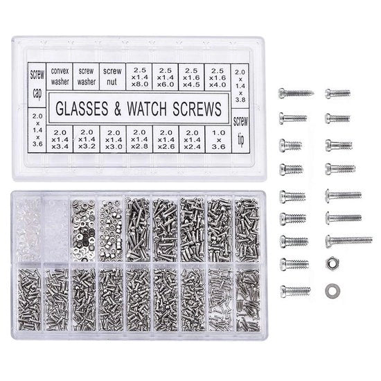 Set di viti di riparazione 1000 pezzi - set di viti - acciaio inossidabile - per occhiali/orologi - diverse misure - inclusi bulloni/gomme ermetiche - viti