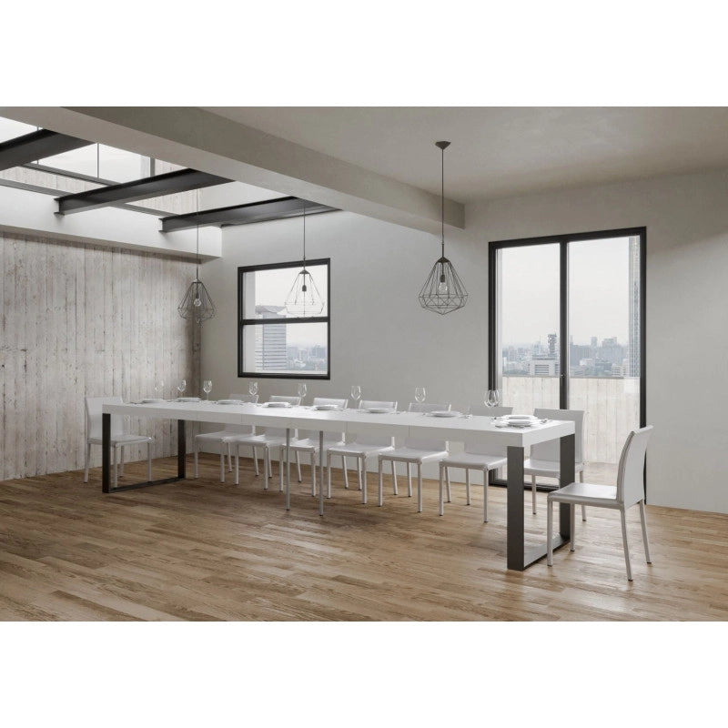 Tavolo allungabile 200/460x90 cm Tecno Premium telaio Antracite - Bianco Frassino