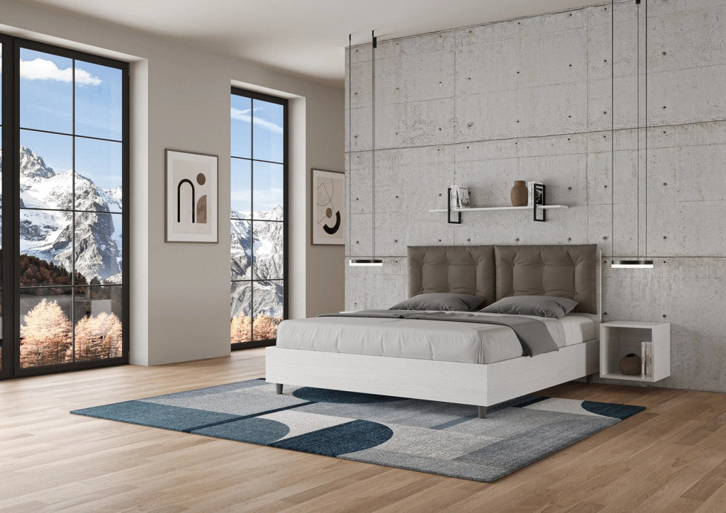 Letto Matrimoniale 160x190 cm con Rete e Contenitore Annalisa Egos Cappuccino