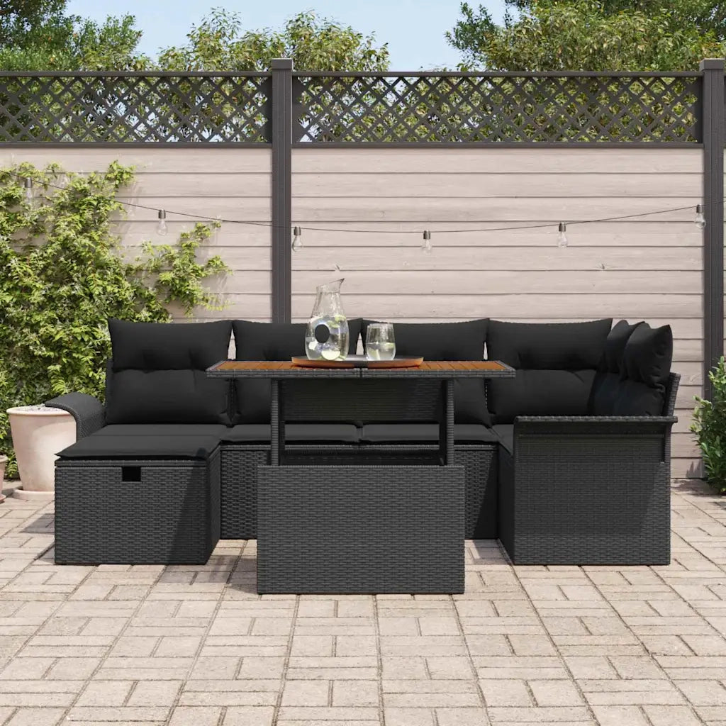 Set Divano da Giardino 7 pcs Nero polyrattan