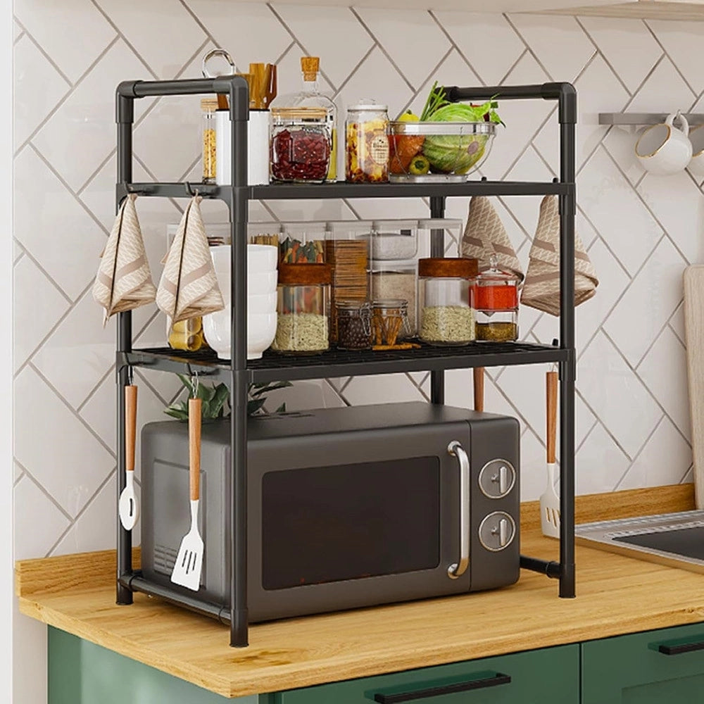 Trade Shop - Scaffale Per Forno Microonde A Livelli Mensola Ripiani Cucina Salvaspazio Con Ganci -