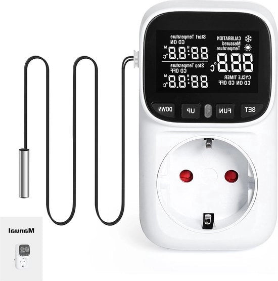 Regolatore di temperatura digitale per presa di corrente - 230 V 16 A termostato - timer - interruttore con sensore di temperatura.