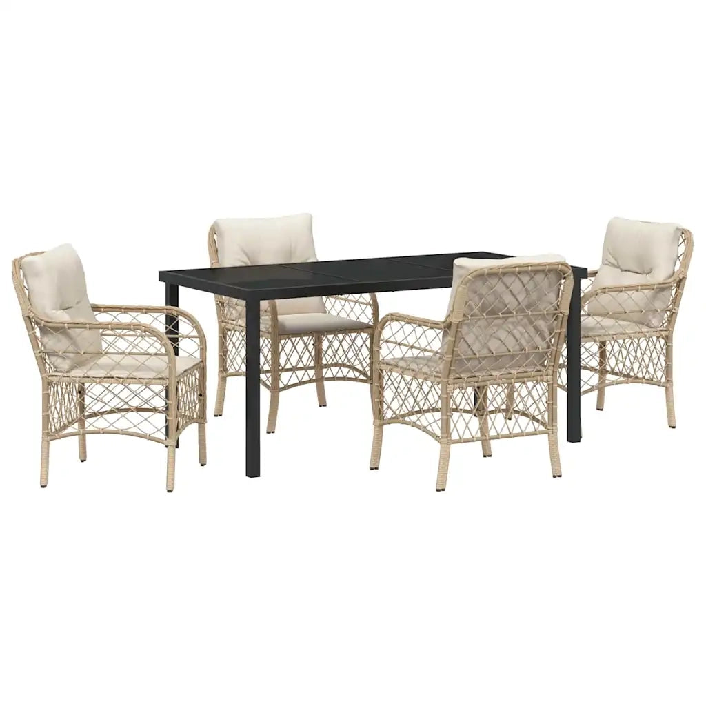 Set da Pranzo per Giardino con cuscino 5 pcs Beige polyrattan 3380228