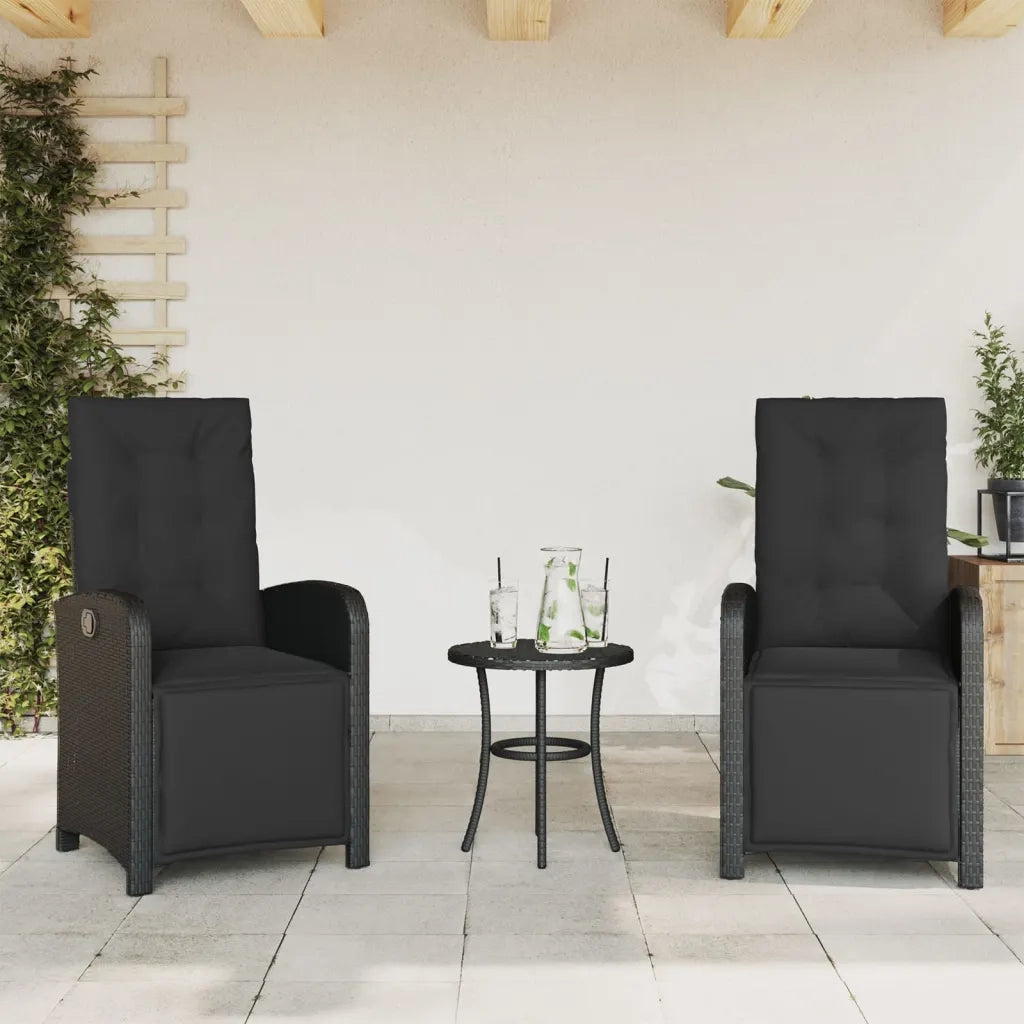 Set da Bistr¨° 3 pz | Set Salotto da Giardino con Cuscini Nero in Polyrattan