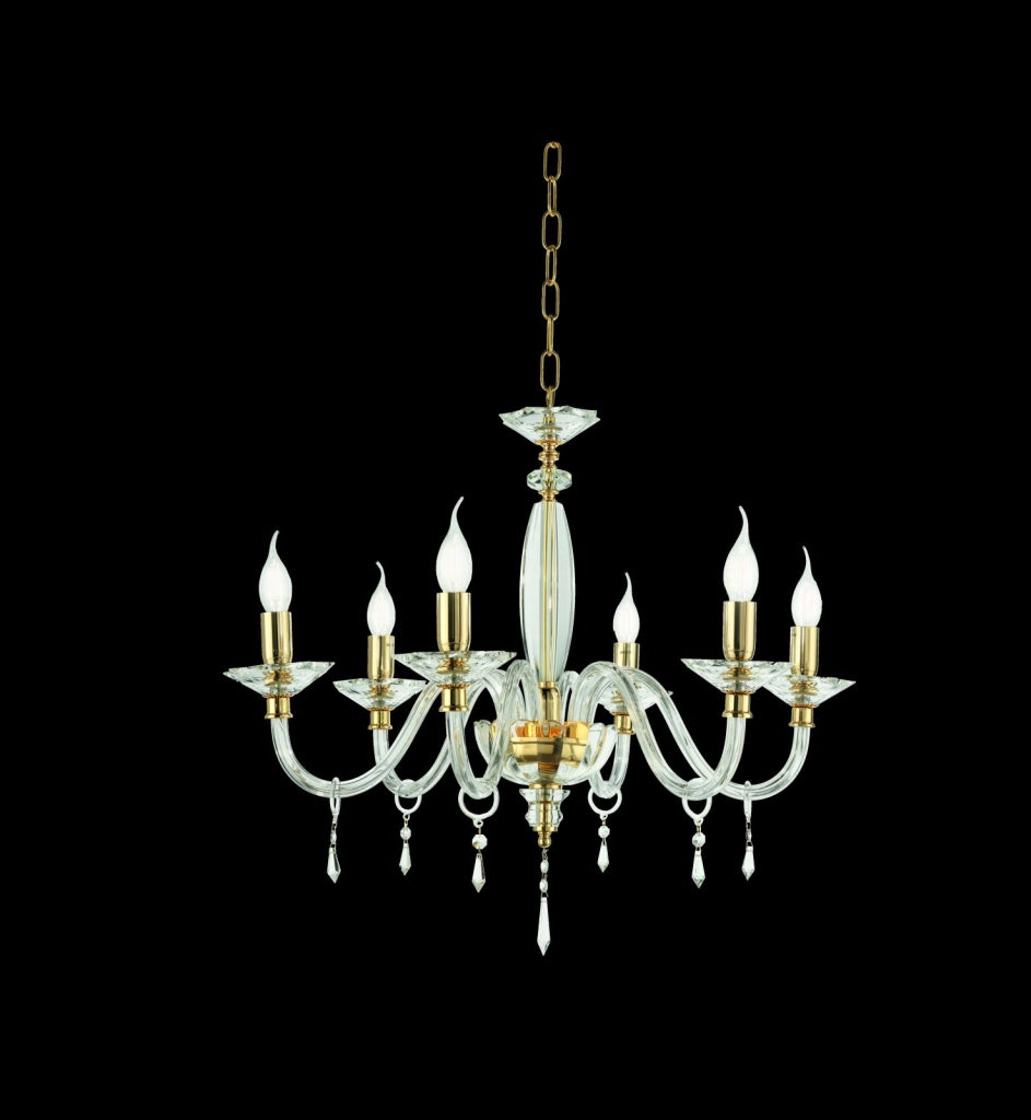 LAMPADARIO FIAMMA/6 CRISTALLO E ORO 6 LUCI ATTACCO E14 D.75CM