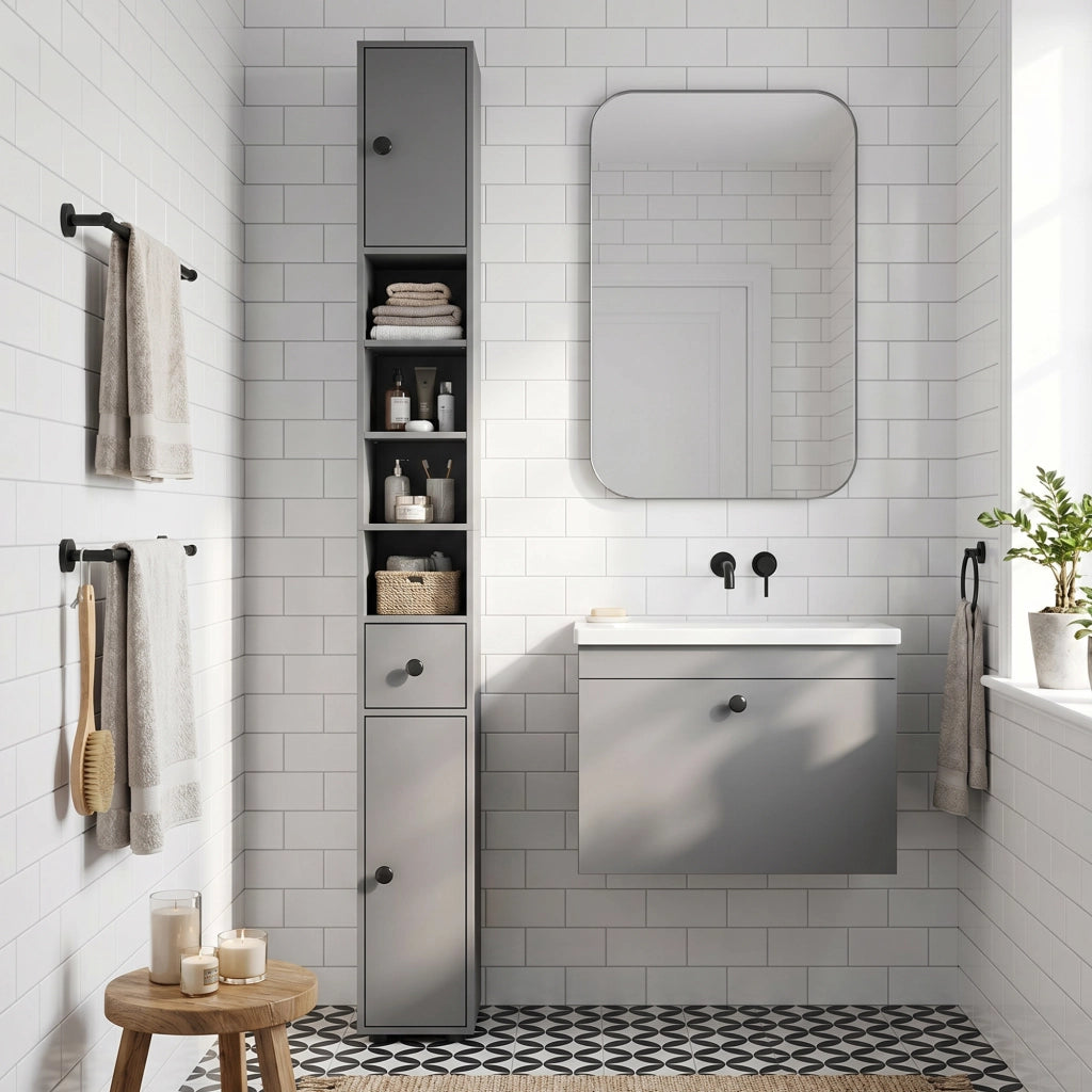 Mobile Bagno ¨C zephmum ¨C Grigio, Truciolato, 60x30x180 cm
