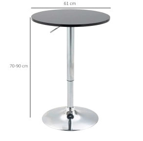 Tavolo alto rotondo ?61x70-90 cm girevole e regolabile in MDF e metallo nero