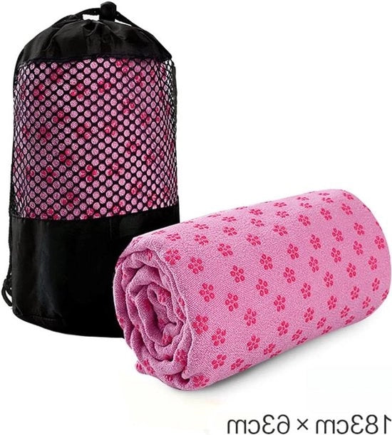Asciugamano Antiscivolo per Yoga a Microfibra Superfino con Tessuto a Maglia Leggero e Absorbente, Dripping e Ecosostenibile, Misura 183x63cm, Classico Rosa