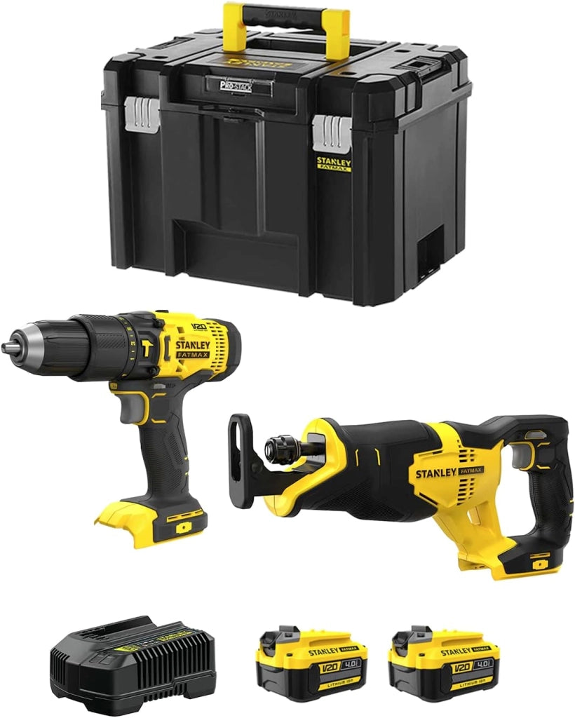 STANLEY FatMax Kit SVK209 (Trapano a Percussione SFMCD711 + Sega Universale SFMCS300 + 2 Batterie 4,0 Ah + Caricabatteria + TSTAK VI)