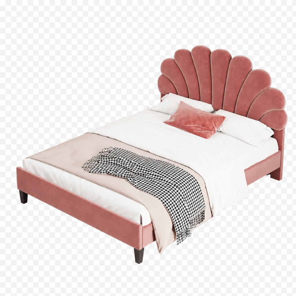 Letto matrimoniale 140x200 cm; testiera imbottita in velluto rosso fagiolo (Senza materasso)