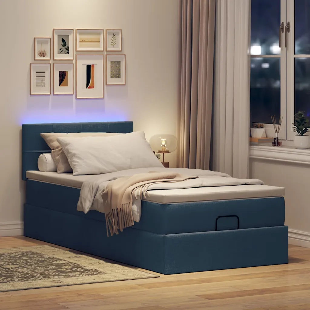 Pouf Letto con Materasso e LED Blu 90x200 cm in Tessuto 3312283
