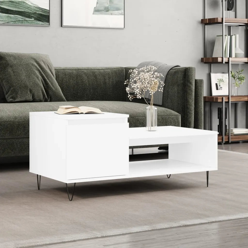 Tavolino da Salotto Bianco 100x50x45 cm in Legno Multistrato 830828