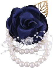 Bracciale di fiori blu - fiori artificiali e perle - corona di nozze - accessorio per la sposa - ragazza da sposa - festa/anniversario - dimensioni 7 x 9 cm