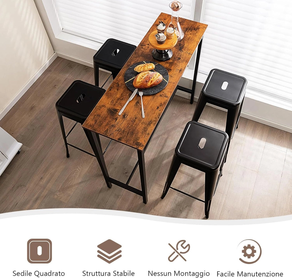 Set di 4 Sgabelli da Bar senza Schienale da 61/76 cm, Sgabelli in Metallo Impilabili con Poggiapiedi per Cucina, Sala da Pranzo e Bar (42 x 42 x 76 cm, Nero)