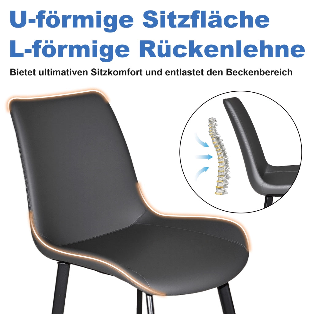 Sedia da Pranzo con Schienale Ergonomico e Seduta Imbottita, Gambe in Acciaio, PU Grigio