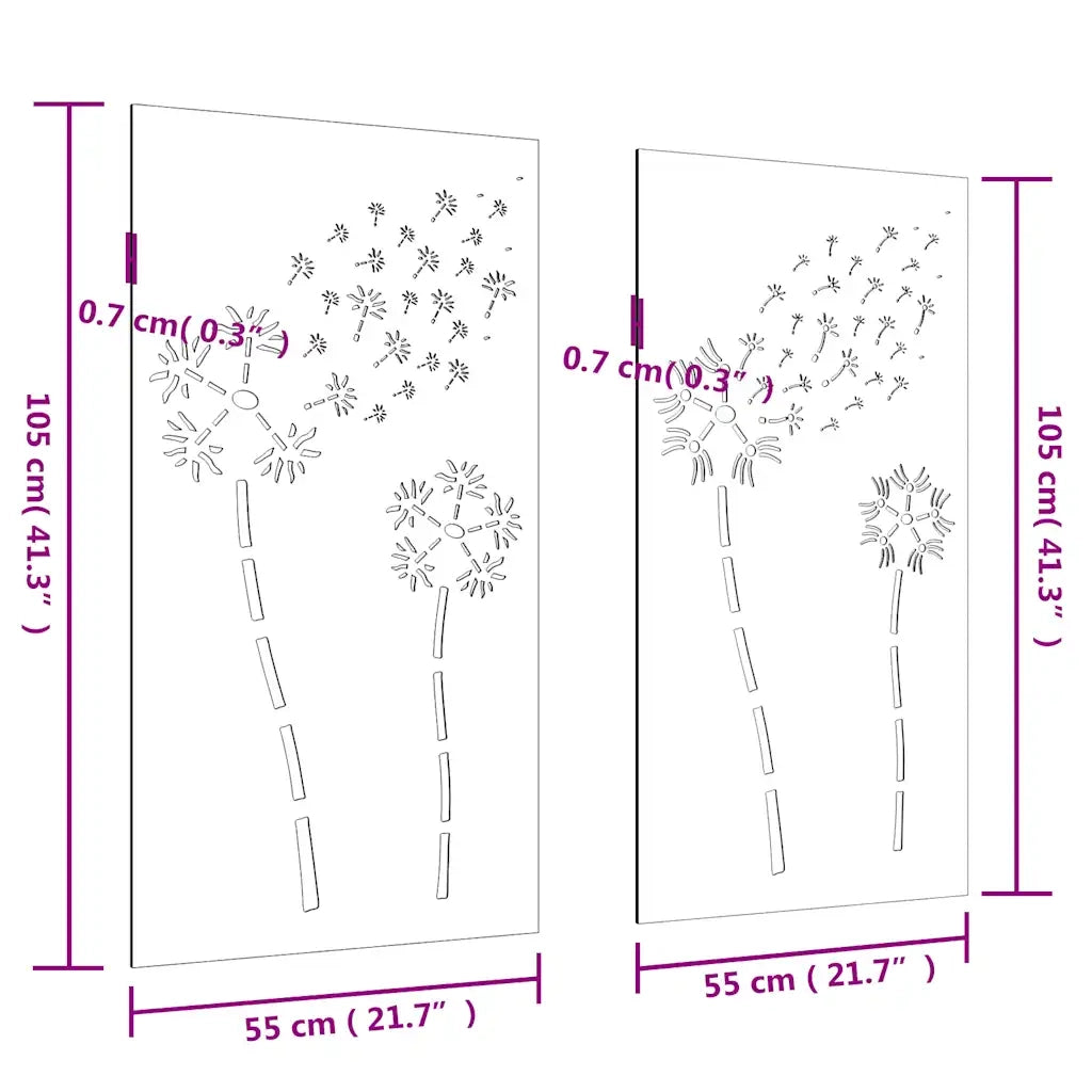 Decorazioni Muro da Giardino 2pz 105x55 cm Fiore Acciaio Corten 824489