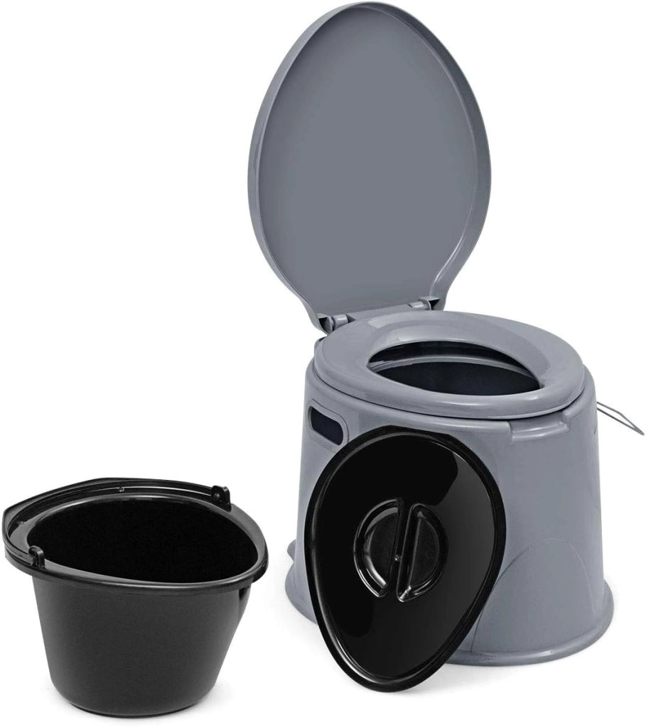 Toilette Portatile WC Chimico, WC da Viaggio Leggero con Secchio Interno Rimovibile,Water Portatile per Adulti e Anziani con Portarotolo, Supporto Carico 200 KG, 41 x 49 x 34 cm (Nero)