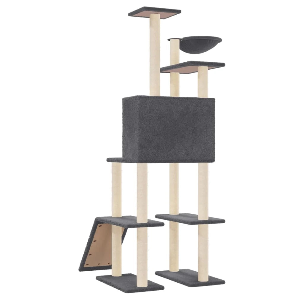 Tiragraffi per gatti mobile torre da arrampicata giocattolo tiragraffi piattaforma da arrampicata con tiragraffi in sisal scuro 166 cm grigio 02_0022677