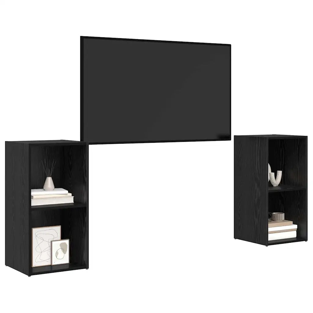 Set mobile TV 2 pz Rovere Nero Legno ingegnerizzato 3393559