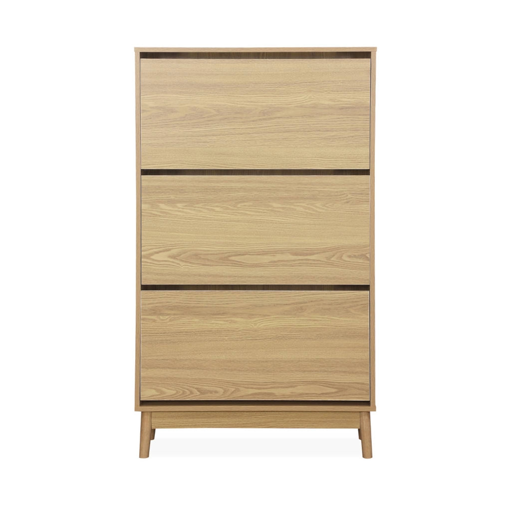 Scarpiera scandinava in legno, 3 ante, marrone naturale