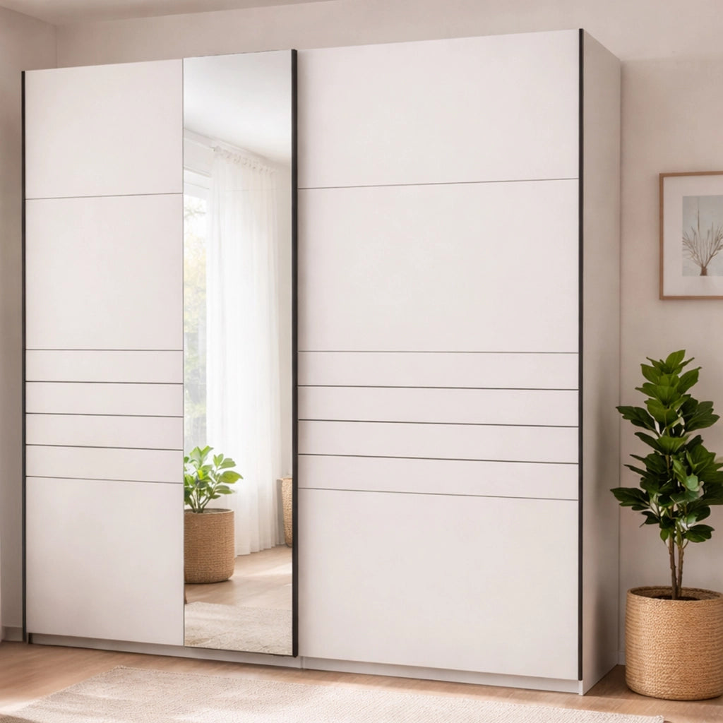 Armadio Camera da Letto Peio, Guardaroba Grande Appendiabiti, 245x217.5h cm Bianco Opaco