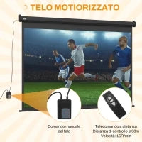 Schermo per Proiettore 100" Formato 4:3 Regolabile con Telecomando, 203x152cm, Nero
