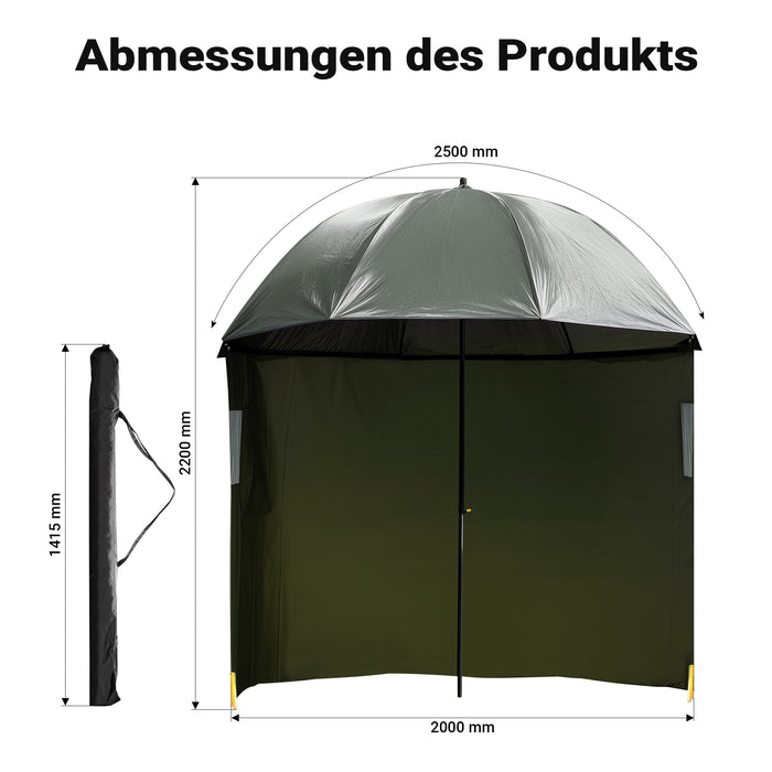 Ombrellone da pesca con tenda e due finestre 250 cm Protegge da vento e pioggia