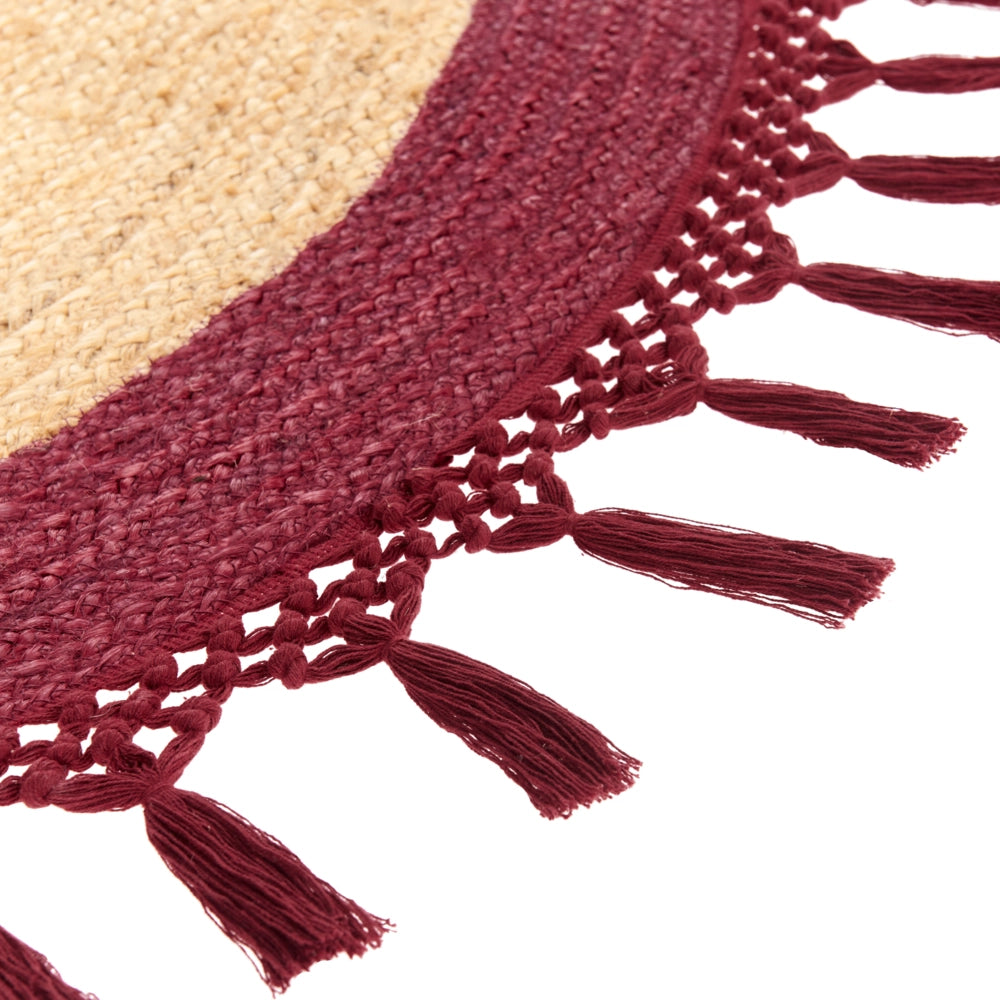 Tappeto Beige e Rosso Rotondo 140 cm Boho Rustico Spirale Intrecciato Fatto a mano Juta Naturale Camera da letto Soggiorno